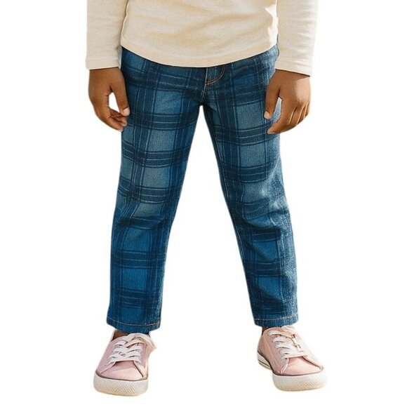 Old Navy Size 5 Skinny Jeans Girls Plaid Adjustable Waist Stretch Denim Blue - Picture 1 of 8